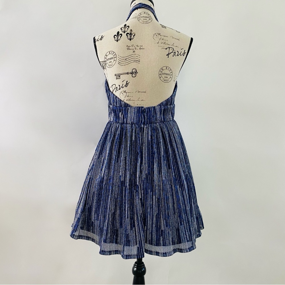 NWT City Studio Glitter Halter High Waist Fit & Flare Mini Dress Blue Junior 7 - Picture 6 of 11